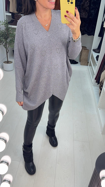 Antonella Diamante Heart Detail Loose Fit Jumper
