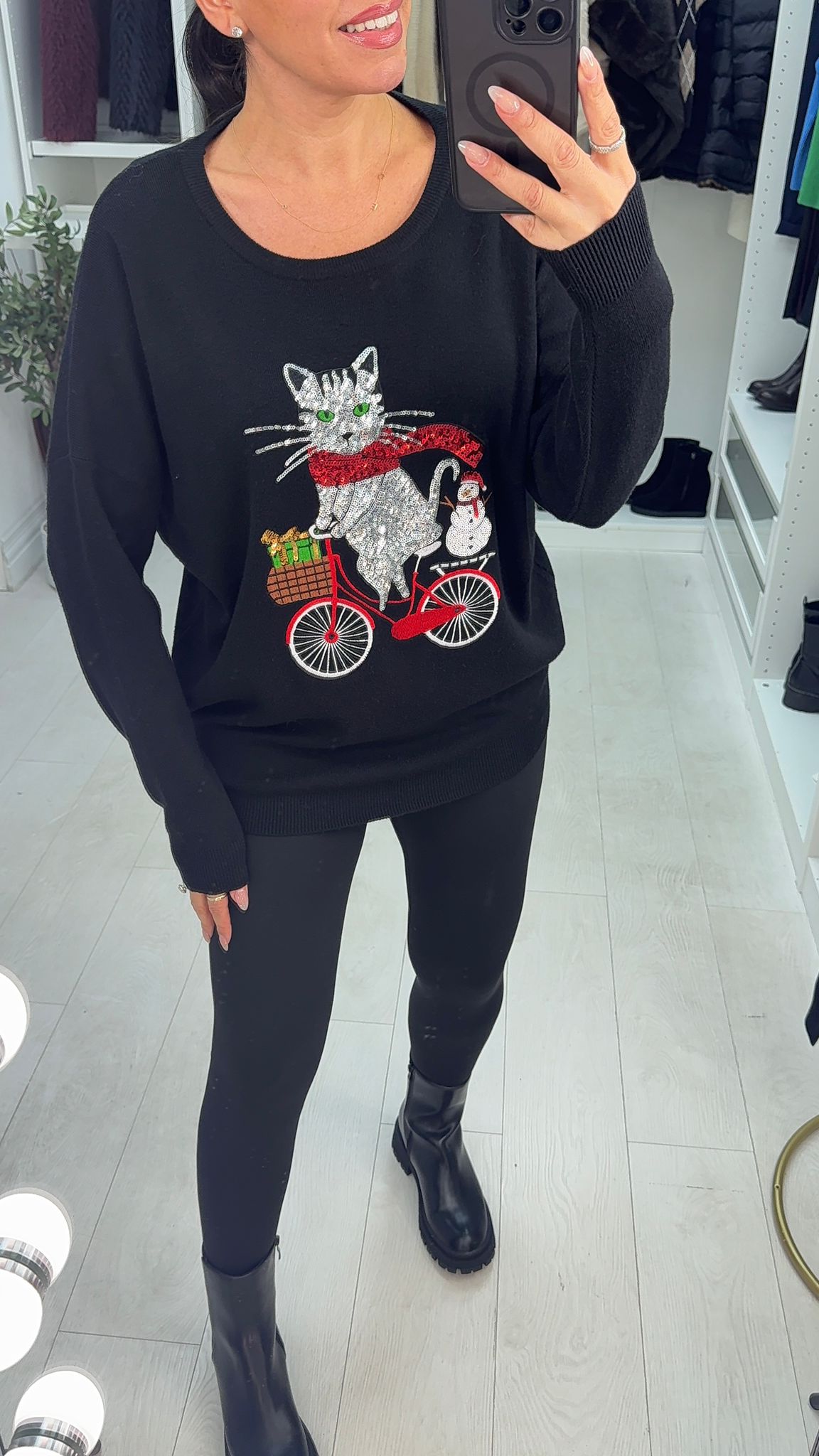 Sophia Sequin Cat Embellished Loose Fit Jumper