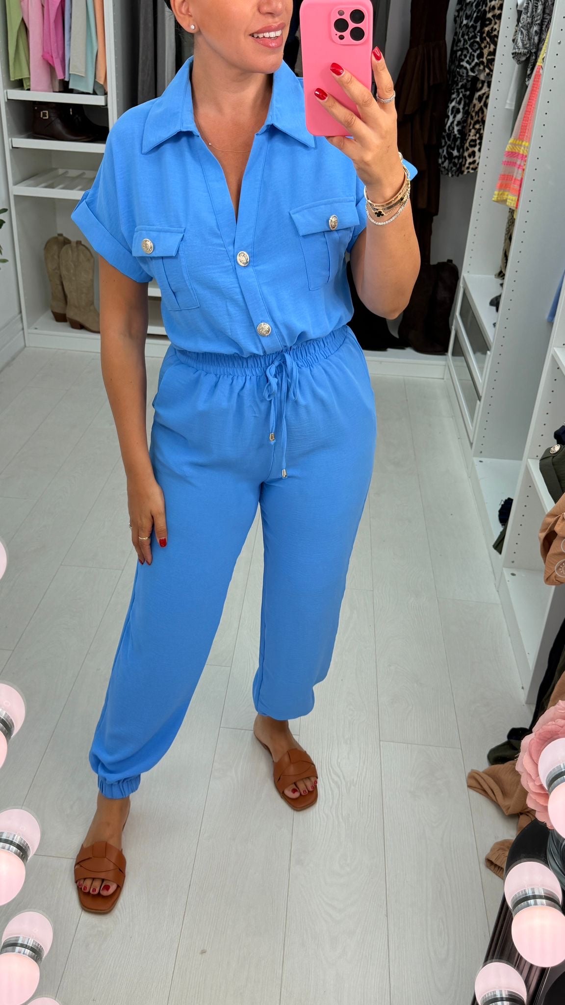 Romina Plain Crepe Short Sleeve Jumpsuit