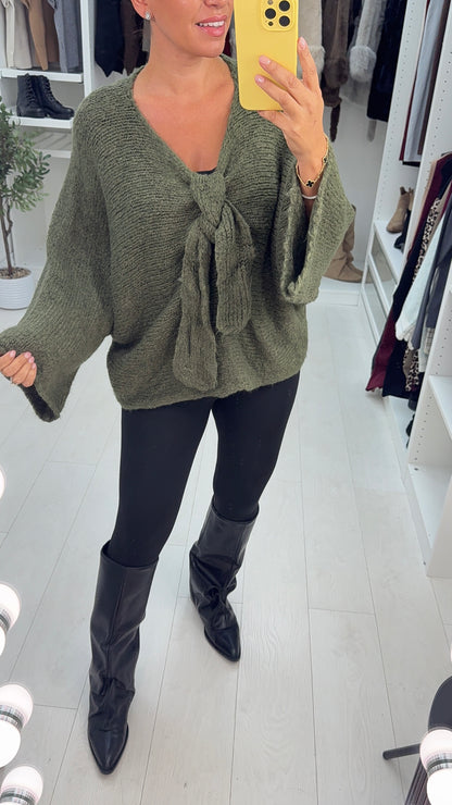 Loraine Tie Front Detail Loose Fit Knit Jumper