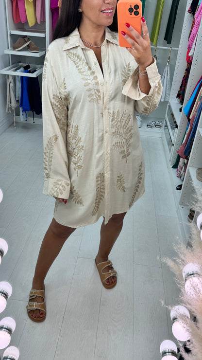 Tulula Gold Embroidery Leaf Shirt Dress