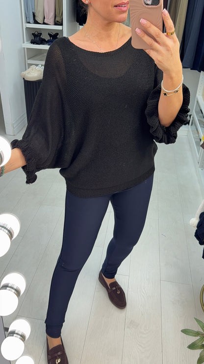 Synthia Frill Sleeve Thin Knit Jumper