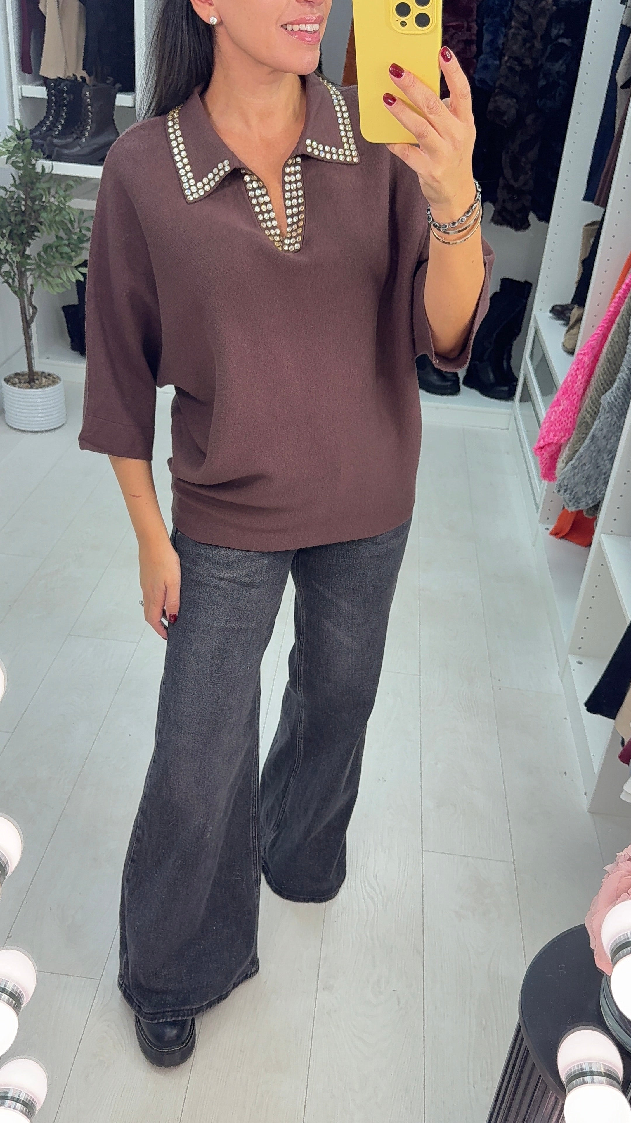 Esme Plain Embellished Collar Knit Jumper