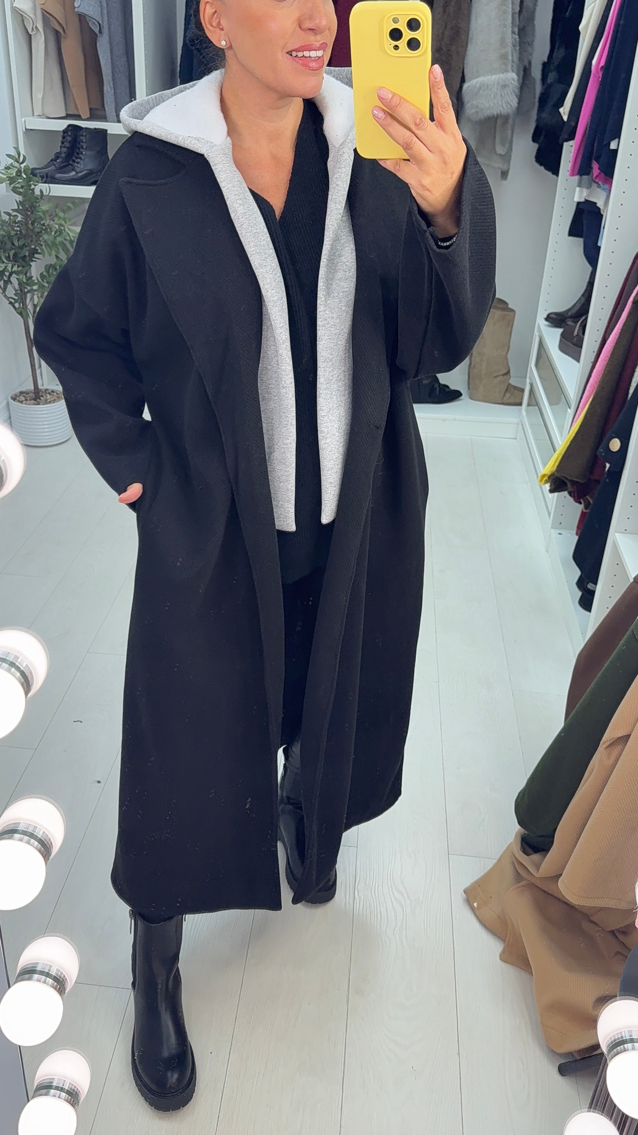 Lissa Plain Hoodie Detail Oversized Coat