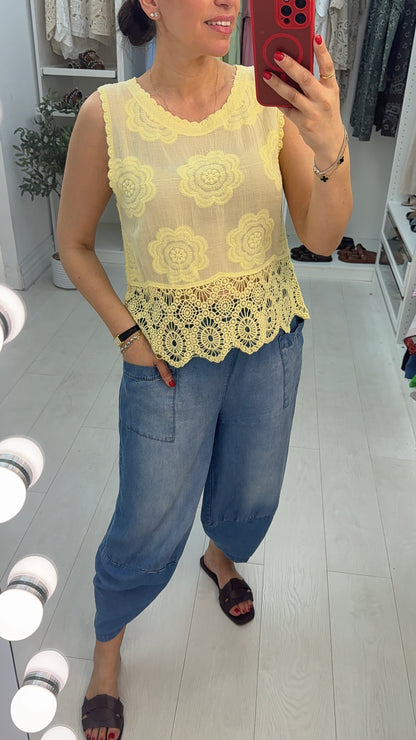 Mindy Floral Crochet Detailed Sleeveless Top
