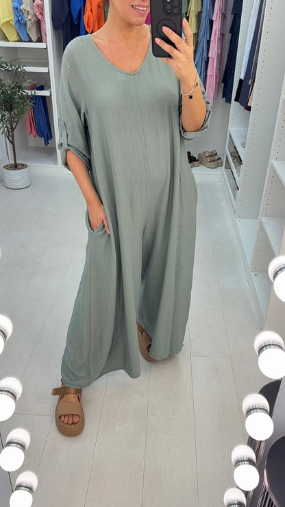 Amalia Plain Loose Fit Wide Leg Jumpsuit