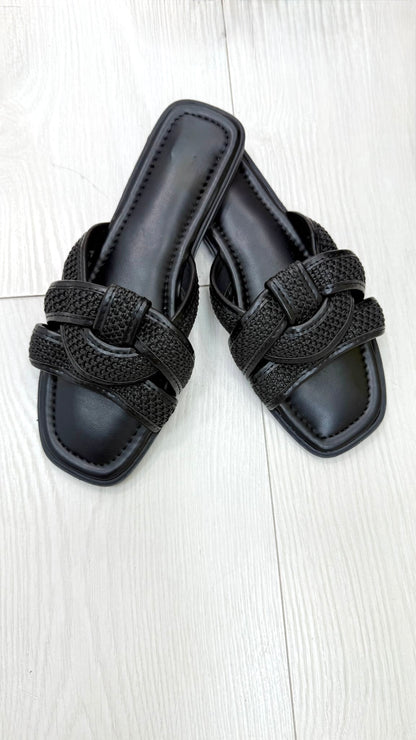 Kamilla Woven Faux Leather Flat Sliders