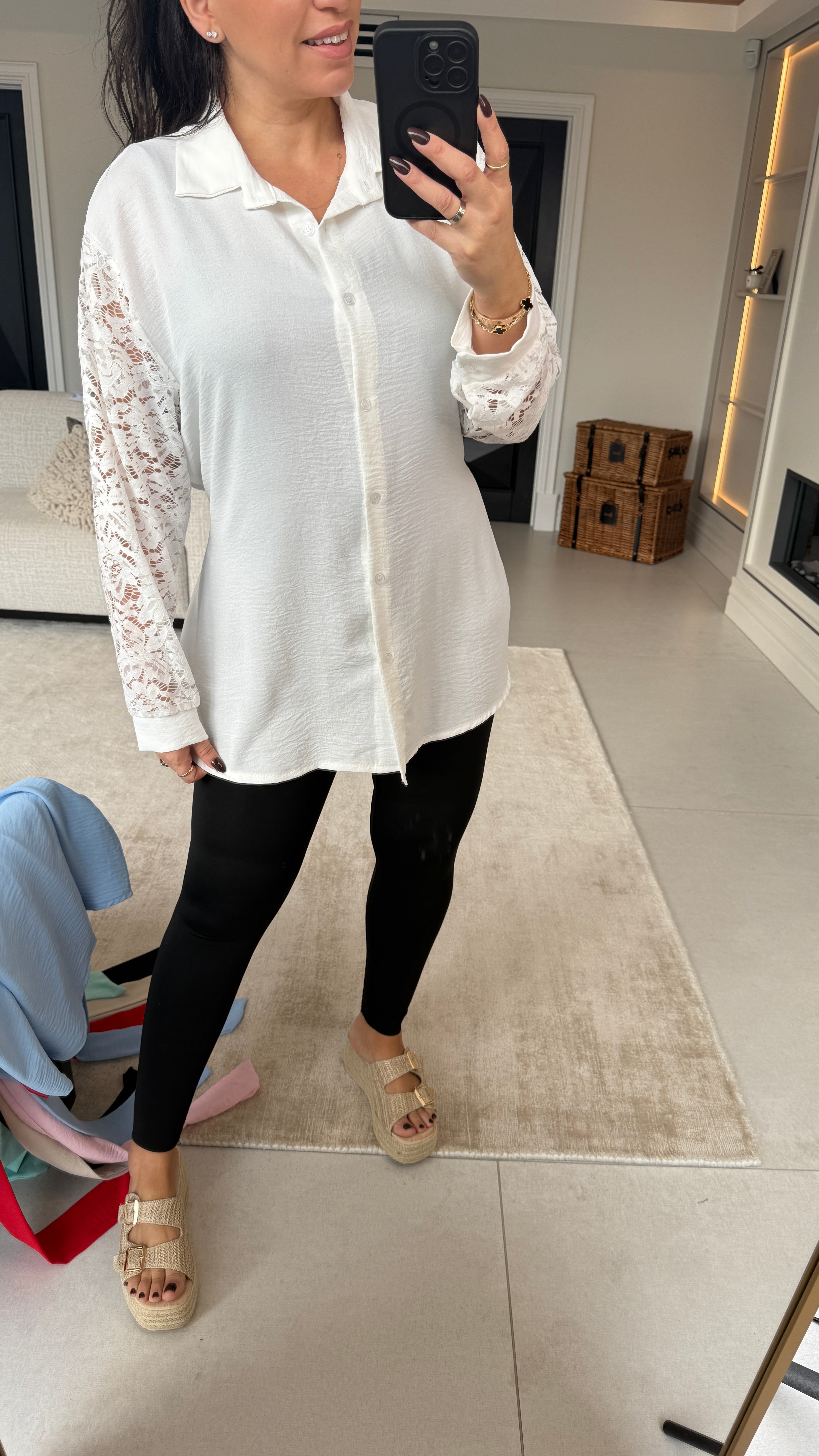 Sofia Lace Sleeve Tie Front Loose Fit Blouse