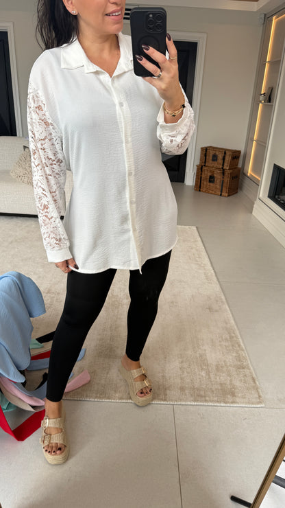 Sofia Lace Sleeve Tie Front Loose Fit Blouse