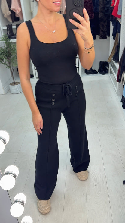 Vivy Plain Button Detail Knitted Straight Leg Trousers