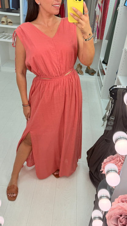 Floriane Plain Cut Out Detail Maxi Dress