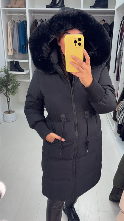 Sandie Faux Fur Hooded Longline Coat