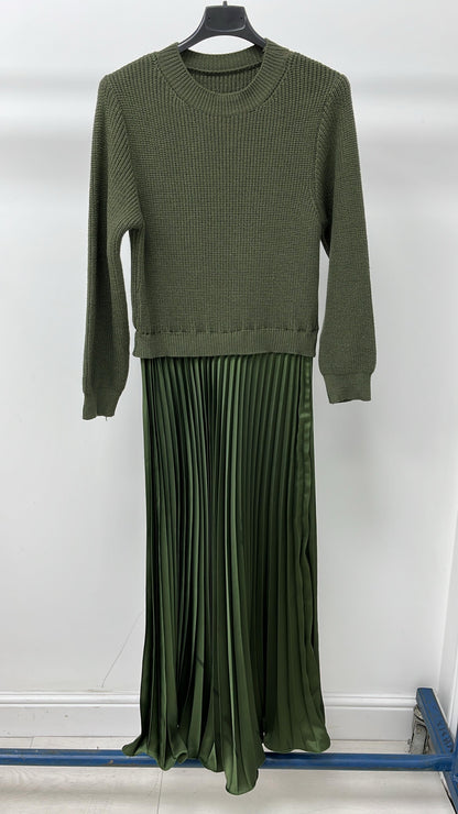 Elise Plain 2-In-1 Knitted Top Silk Pleated Dress