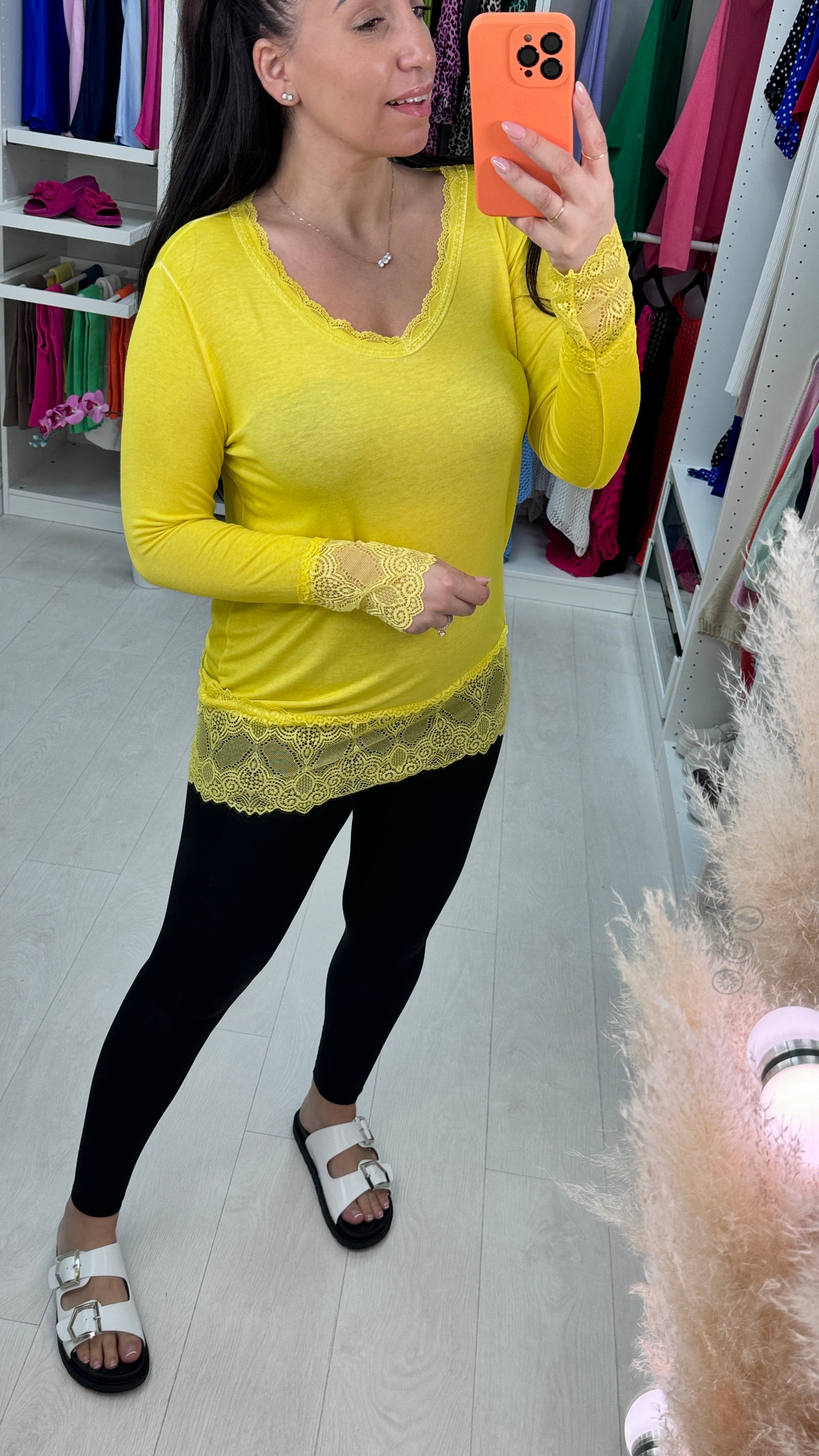 Cori Lace Trim Long Sleeve Top