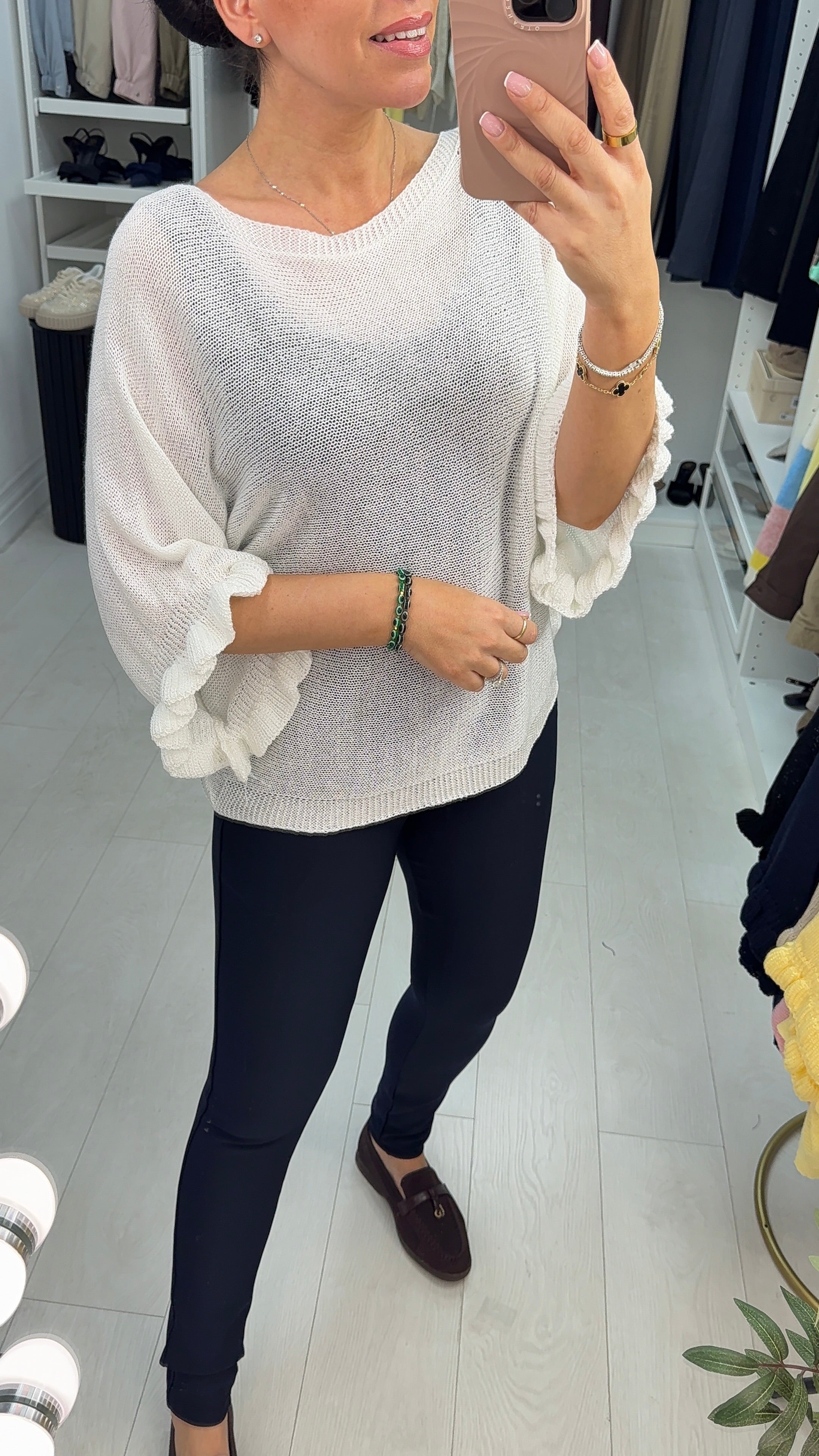 Synthia Frill Sleeve Thin Knit Jumper