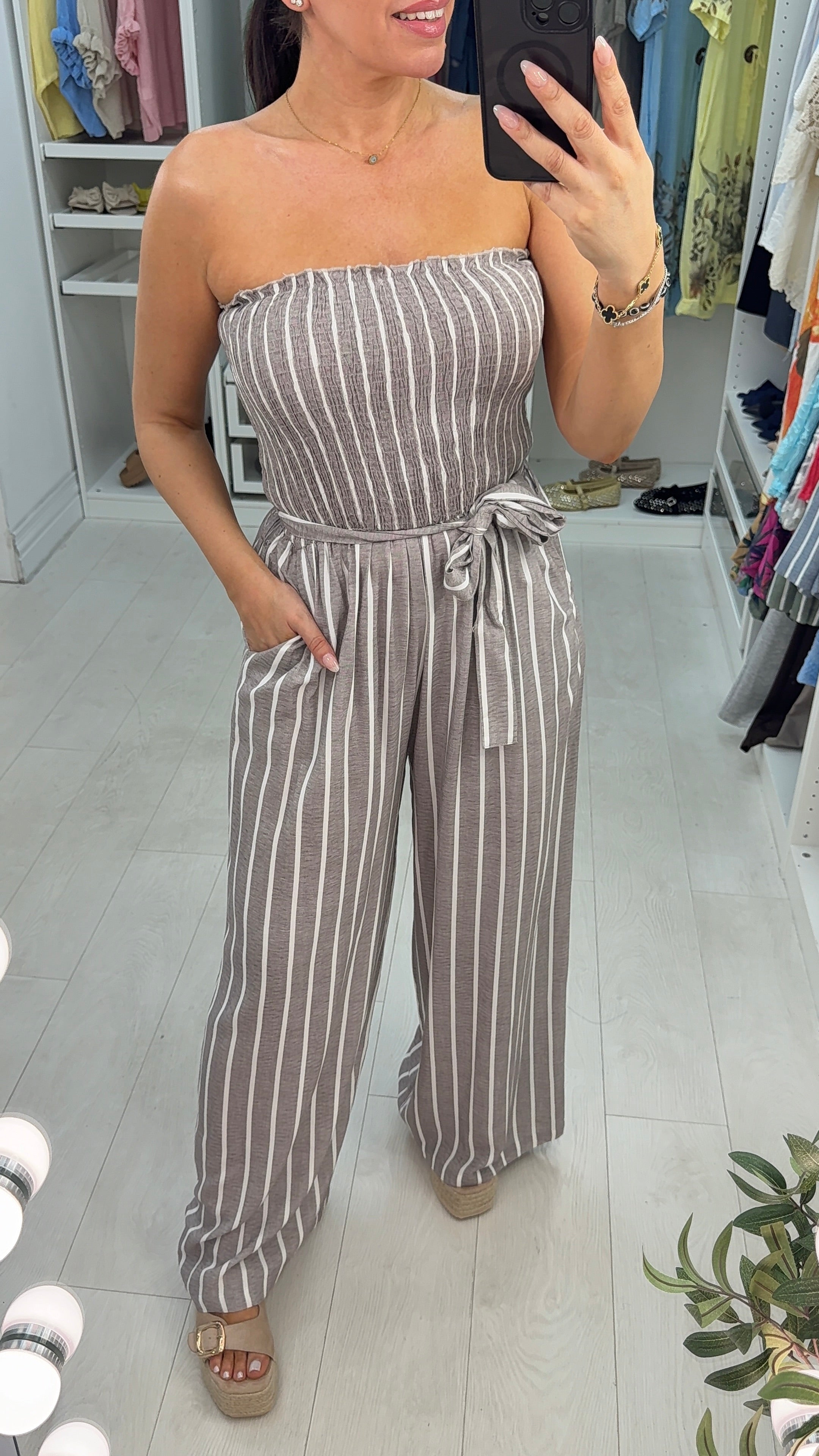 Teagan Striped Elasticated Bust Wide Leg Jumpsuit