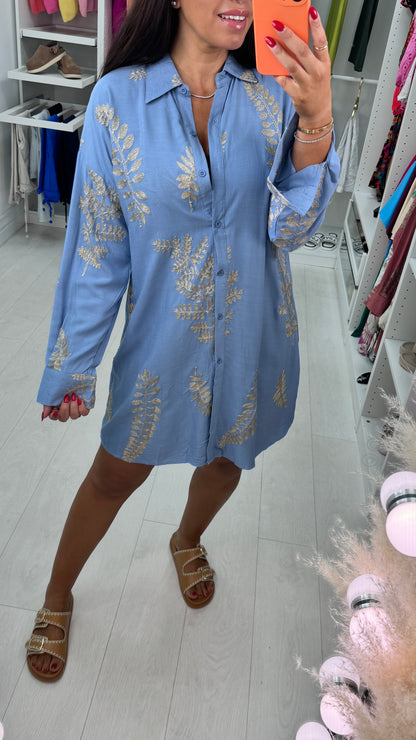 Tulula Gold Embroidery Leaf Shirt Dress