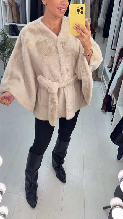 Benicia Faux Fur Belted Poncho Jacket