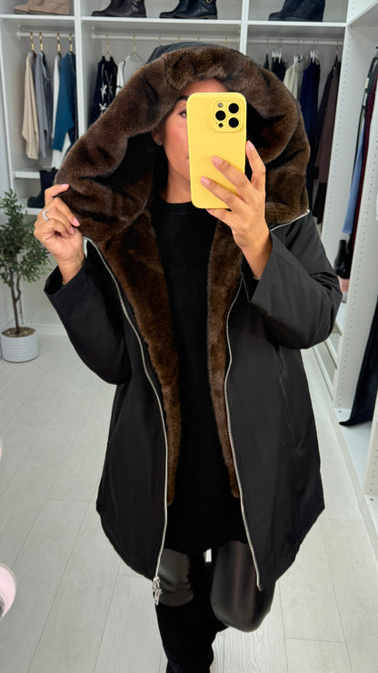 Kassy Plain Faux Fur Hood Parka Coat