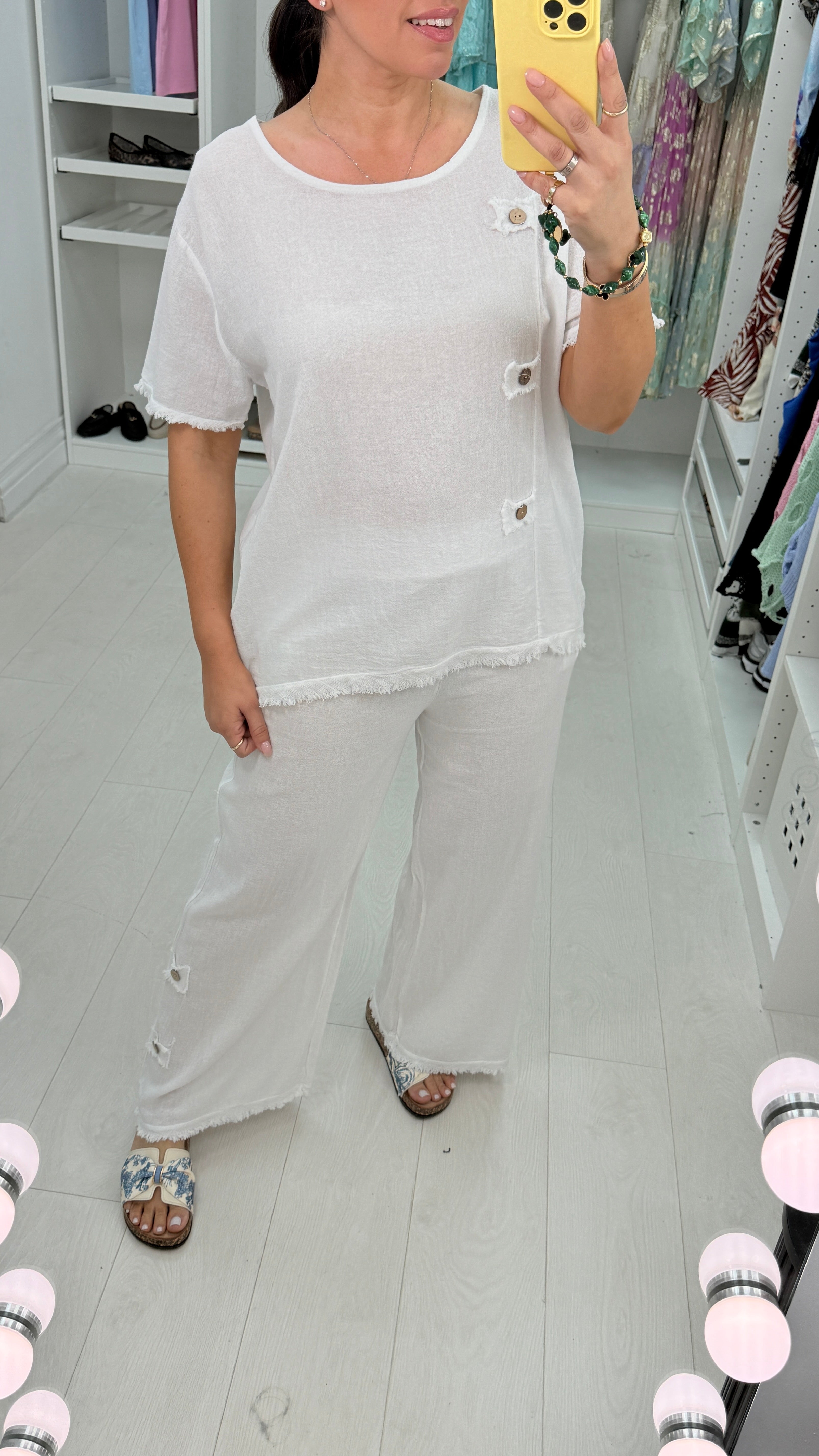 Christine Plain Button Detail Distressed Hem Co-Ord Set