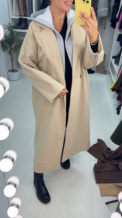 Lissa Plain Hoodie Detail Oversized Coat