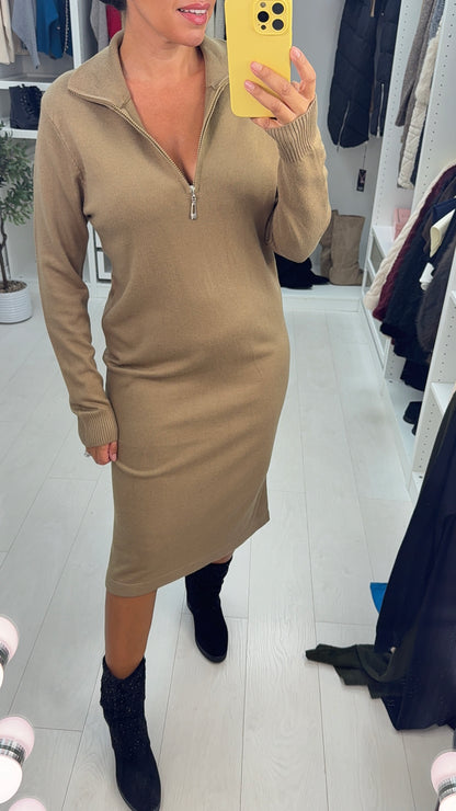 Tally Plain Zip Front Maxi Jumper Dress