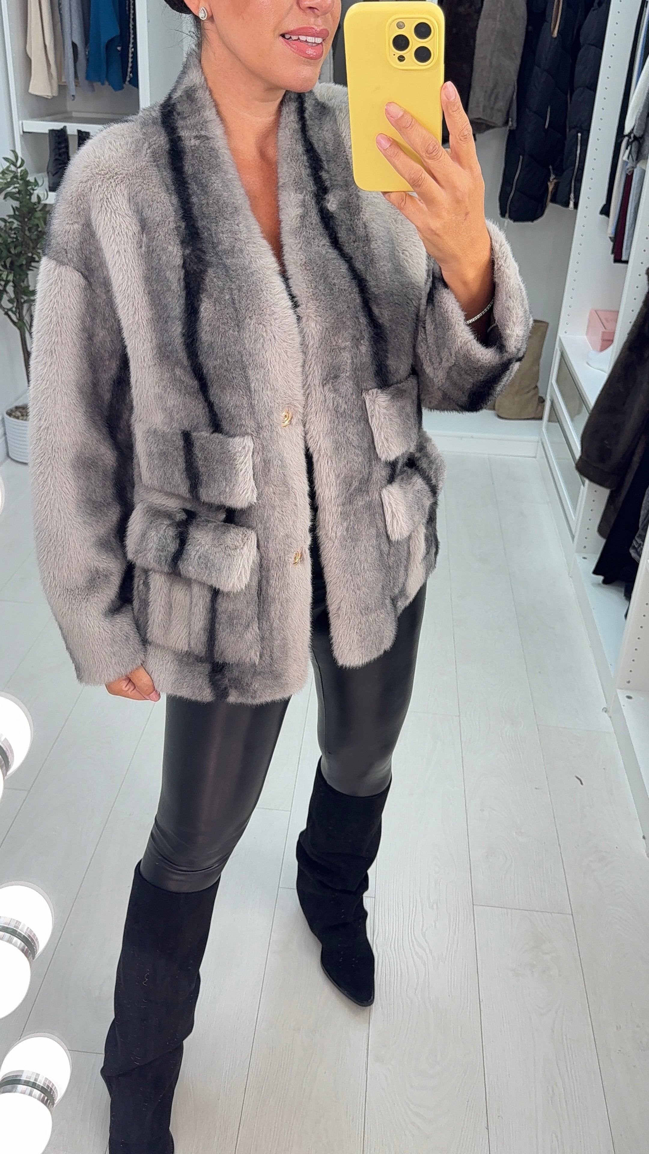 Florentina V Neck Faux Fur Jacket