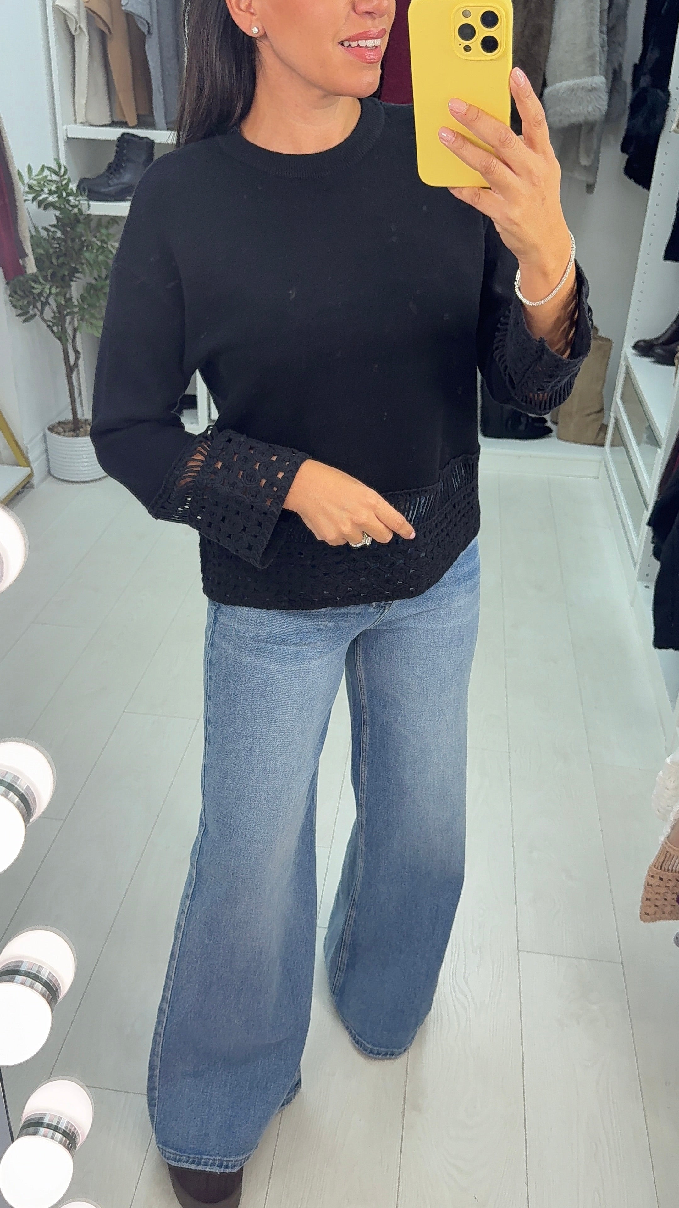 Dovina Plain Crochet Detail Knit Jumper