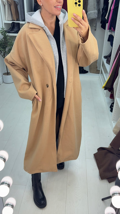 Lissa Plain Hoodie Detail Oversized Coat