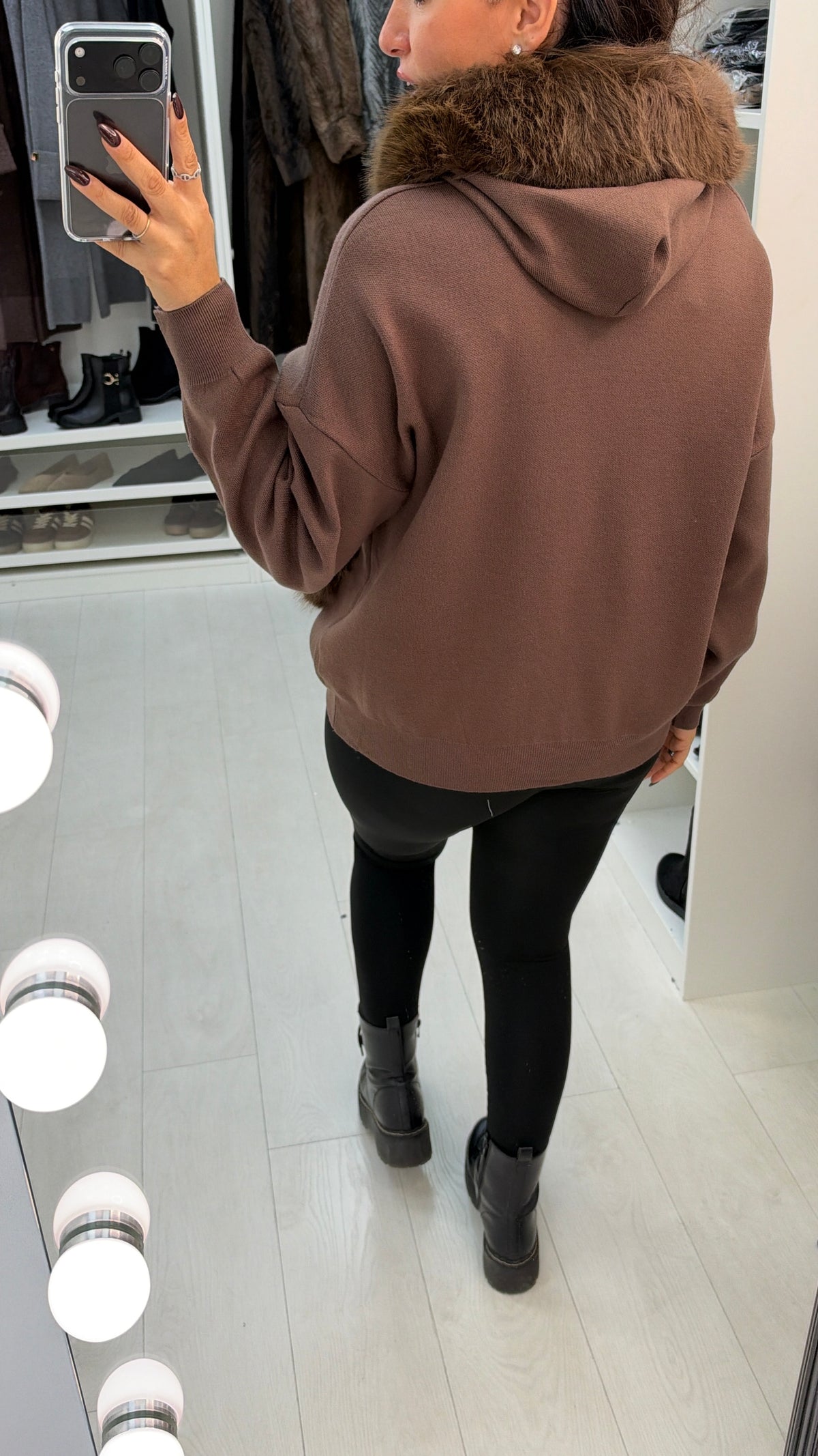 Belina Plain Faux Fur Detailed Pocket Front Hoodie