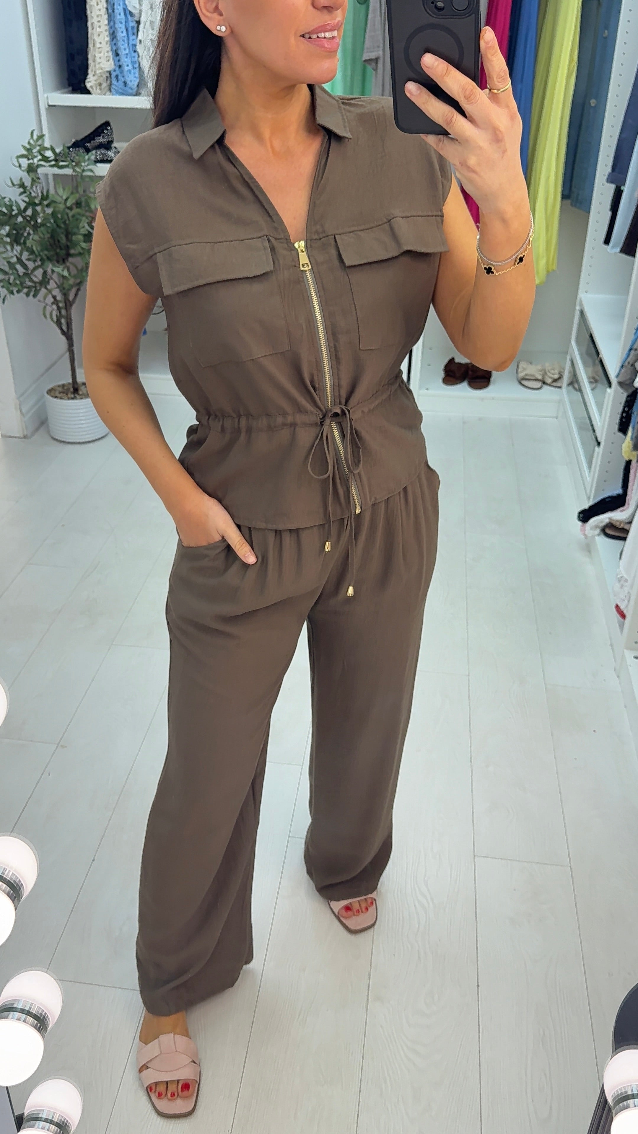 Malia Plain Sleeveless Drawstring Waist Co-Ord Set