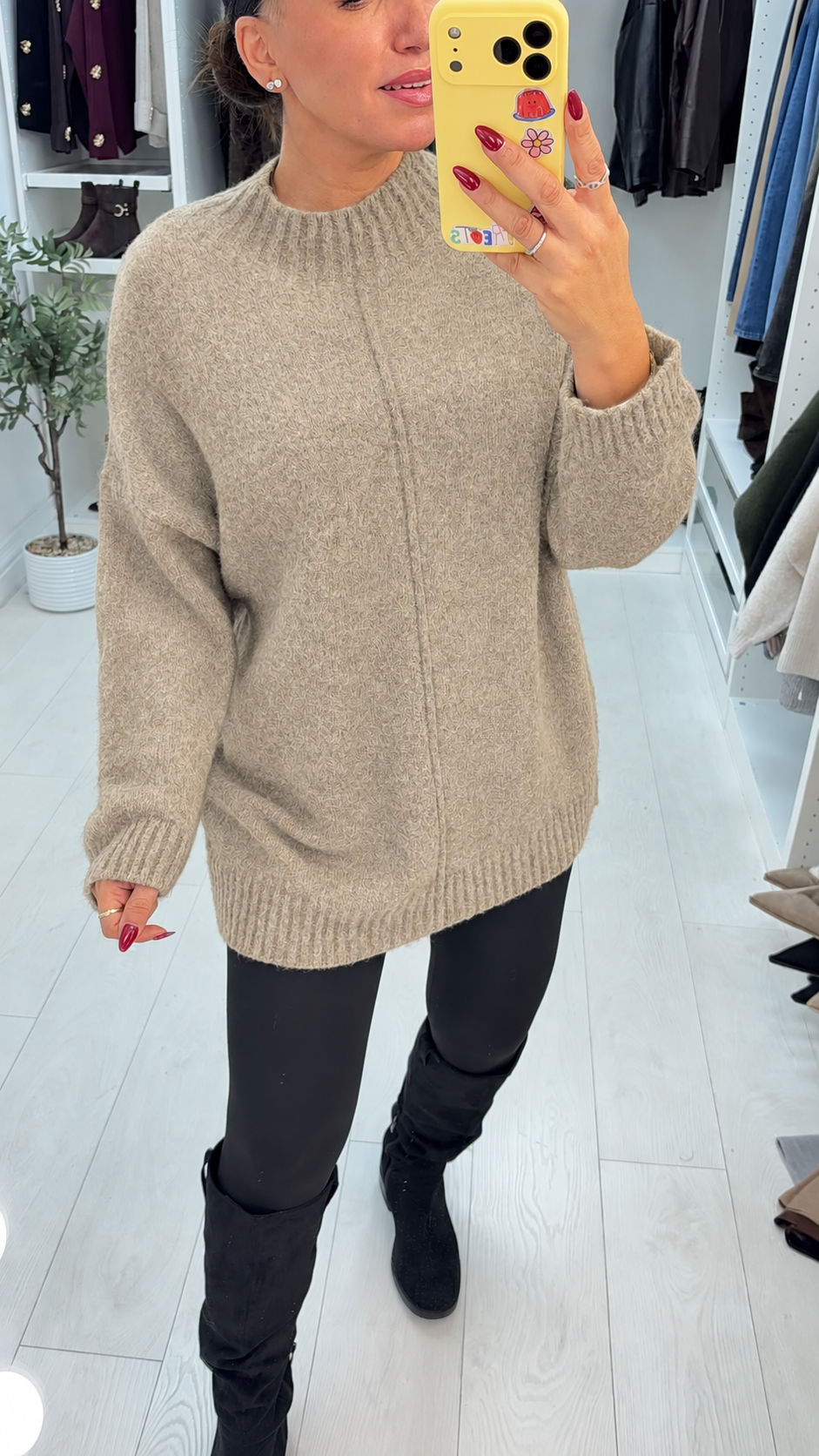 Sadia Plain High Neck Longline Jumper