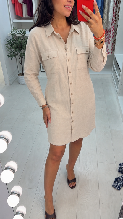 Sasha Utility Linen Look Shirt Dress