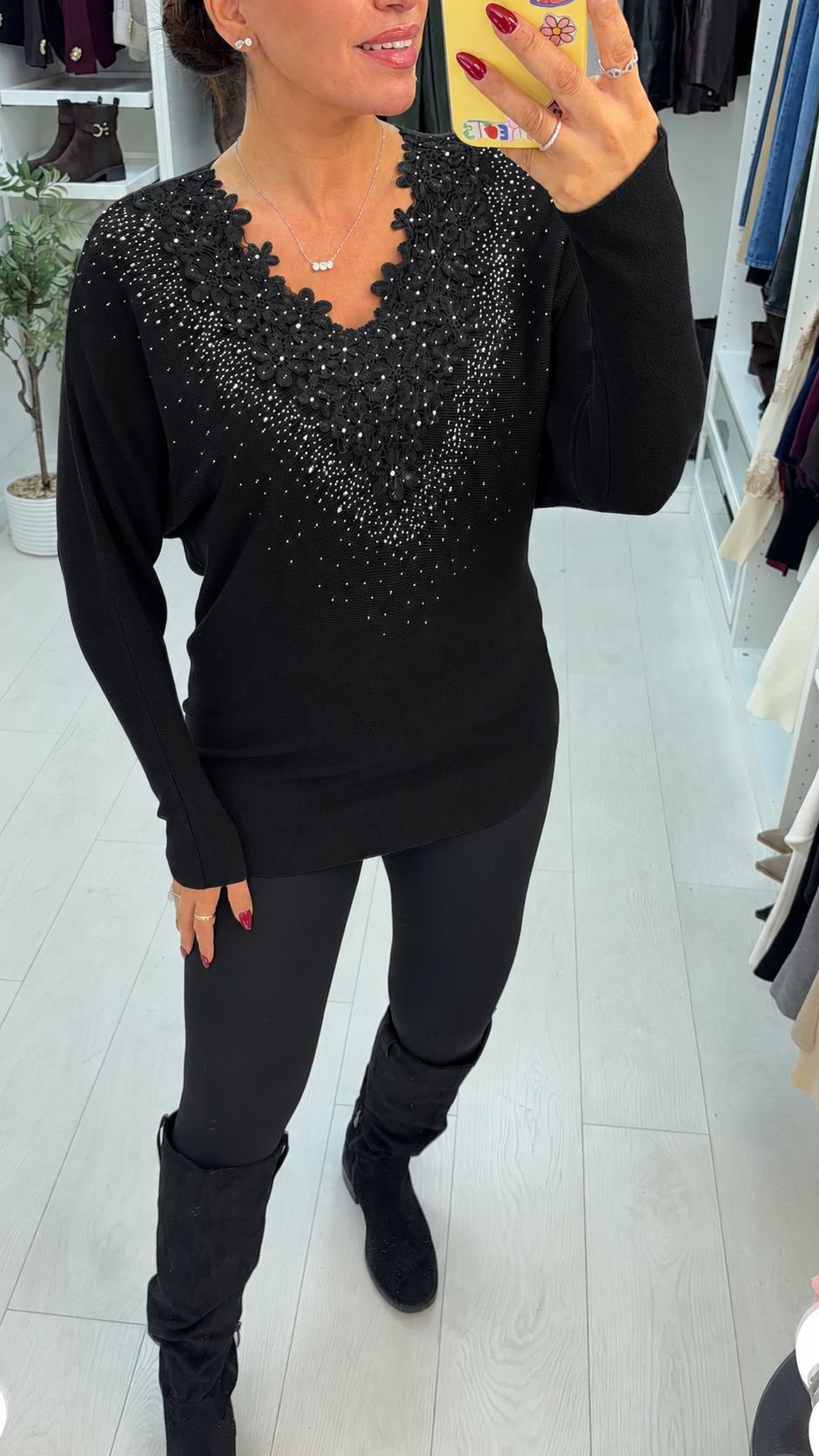 Taylia Embellished Floral V Neck Jumper