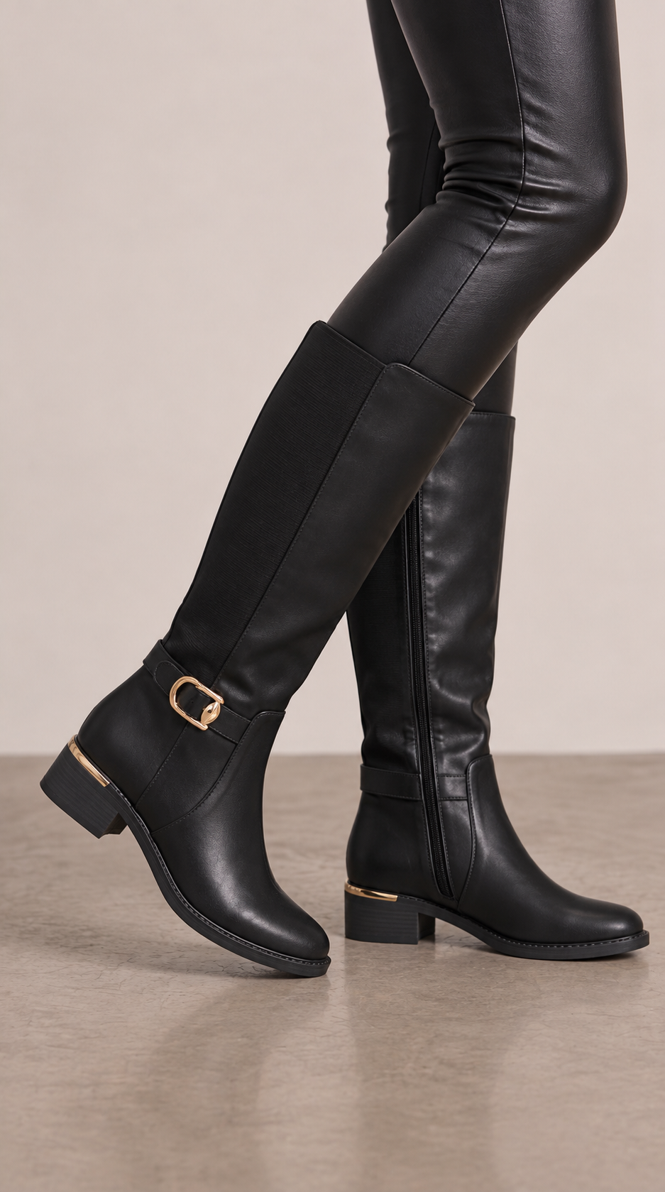 Bethanie Faux Leather Buckle Detailed Knee High Boots