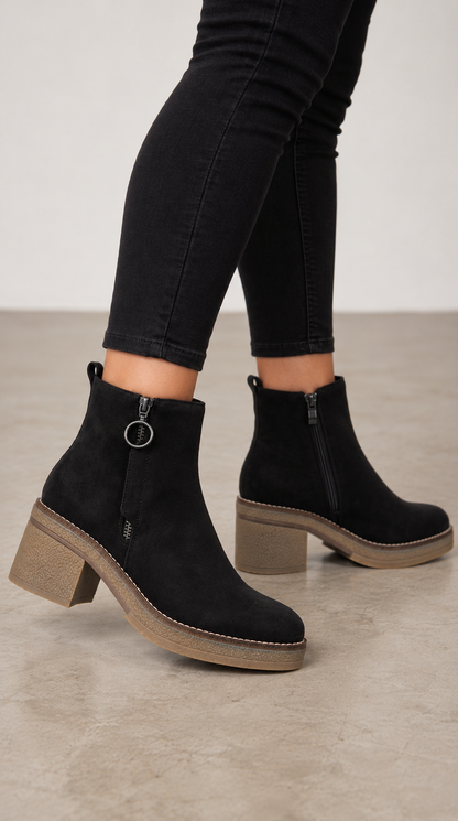 Casey Faux Suede Zip Detailed Heeled Boots