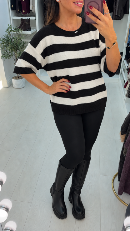 Yasmine Striped Loose Fit Short Sleeve Jumper