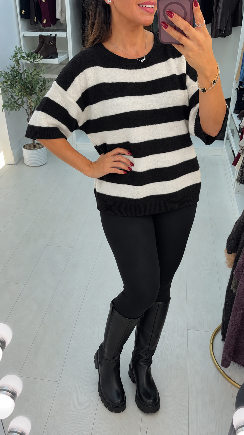 Yasmine Striped Loose Fit Short Sleeve Jumper