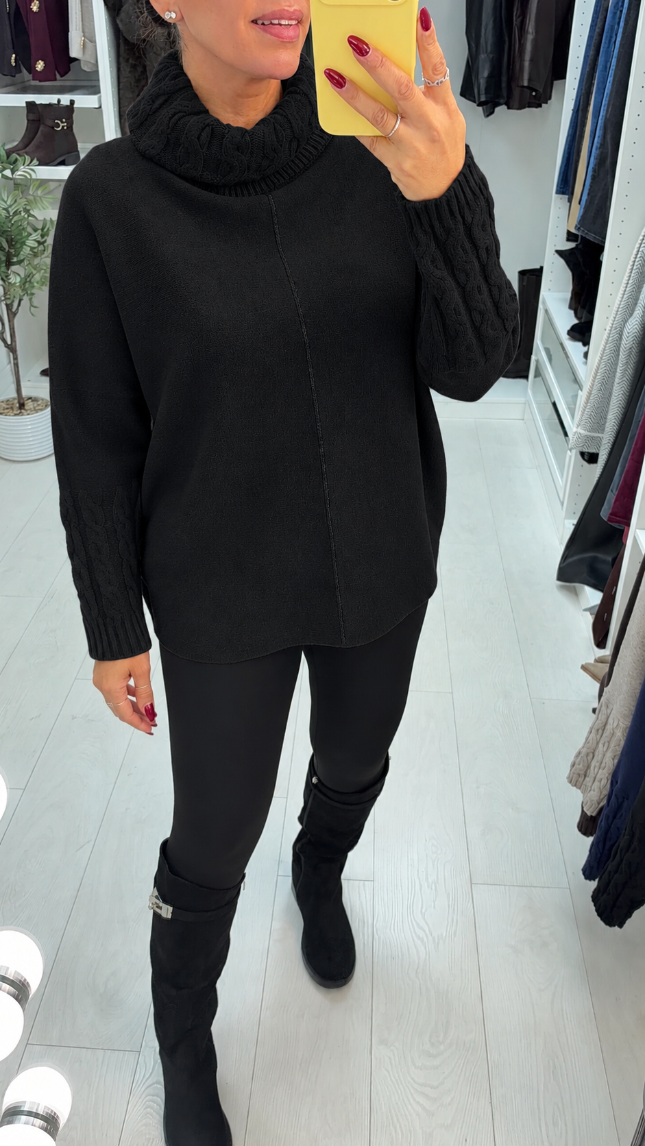 Elin Plain Cable Knit Detailed Roll Neck Jumper