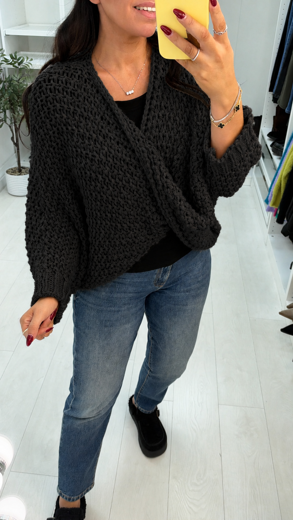 Kristiana Plain Wrap Front Chunky Knit Jumper