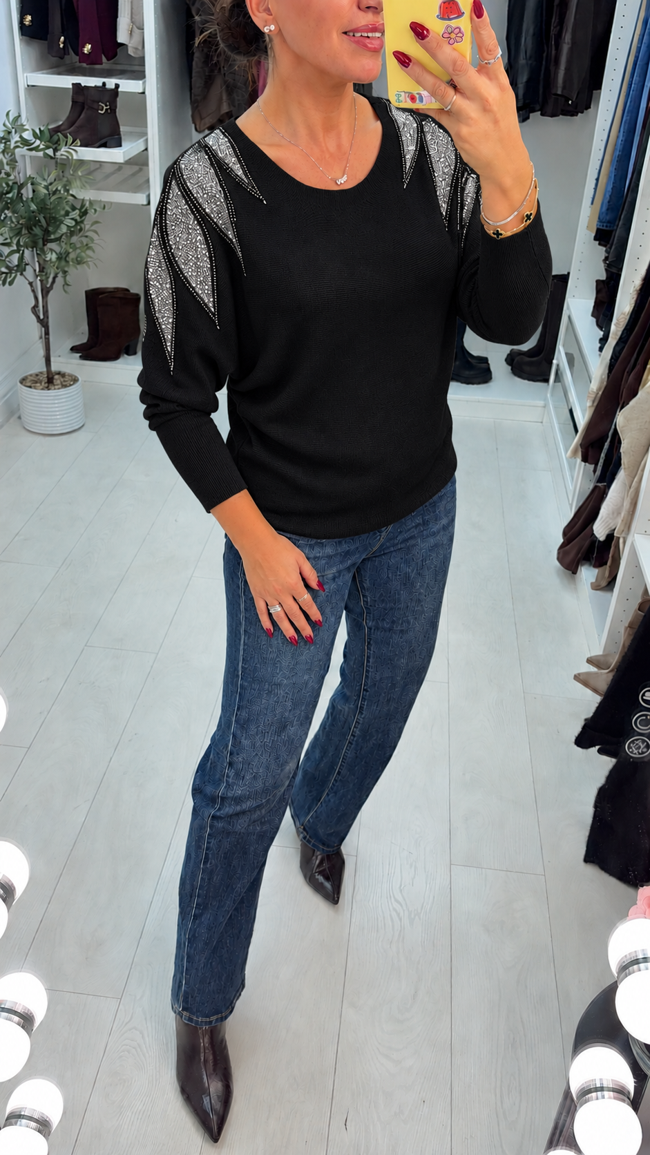 Gwynne Plain Embellished Shoulder Batwing Jumper