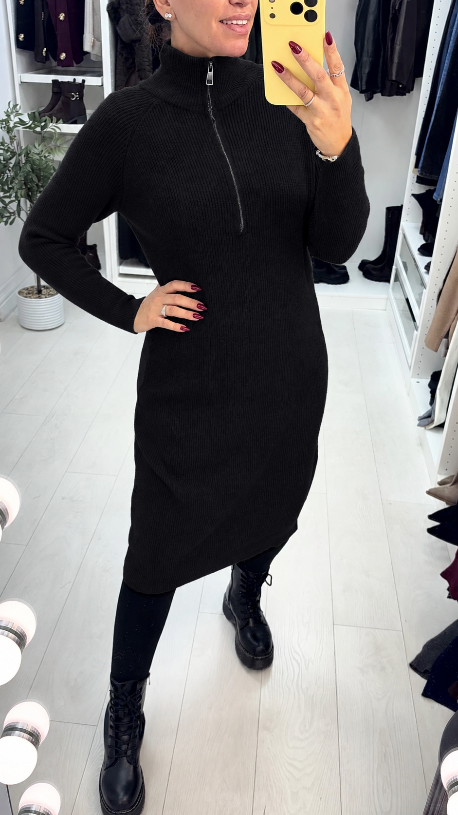 Stevie Plain Zip Front Jumper Dress