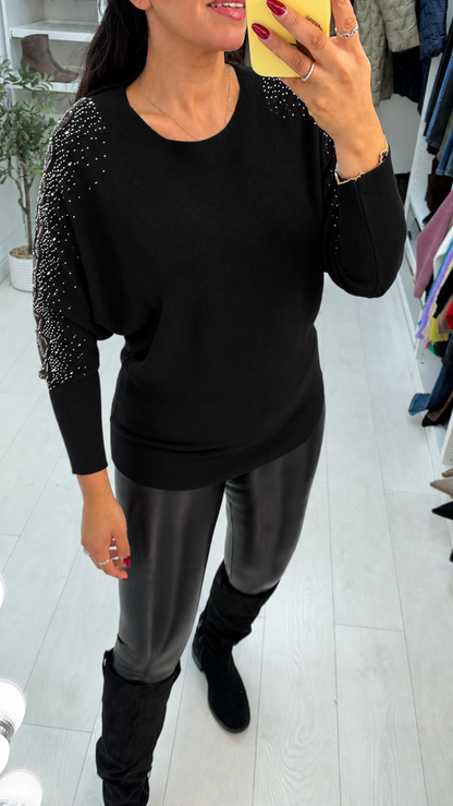 Janessa Embellished Mesh Sleeve Detailed Jumper