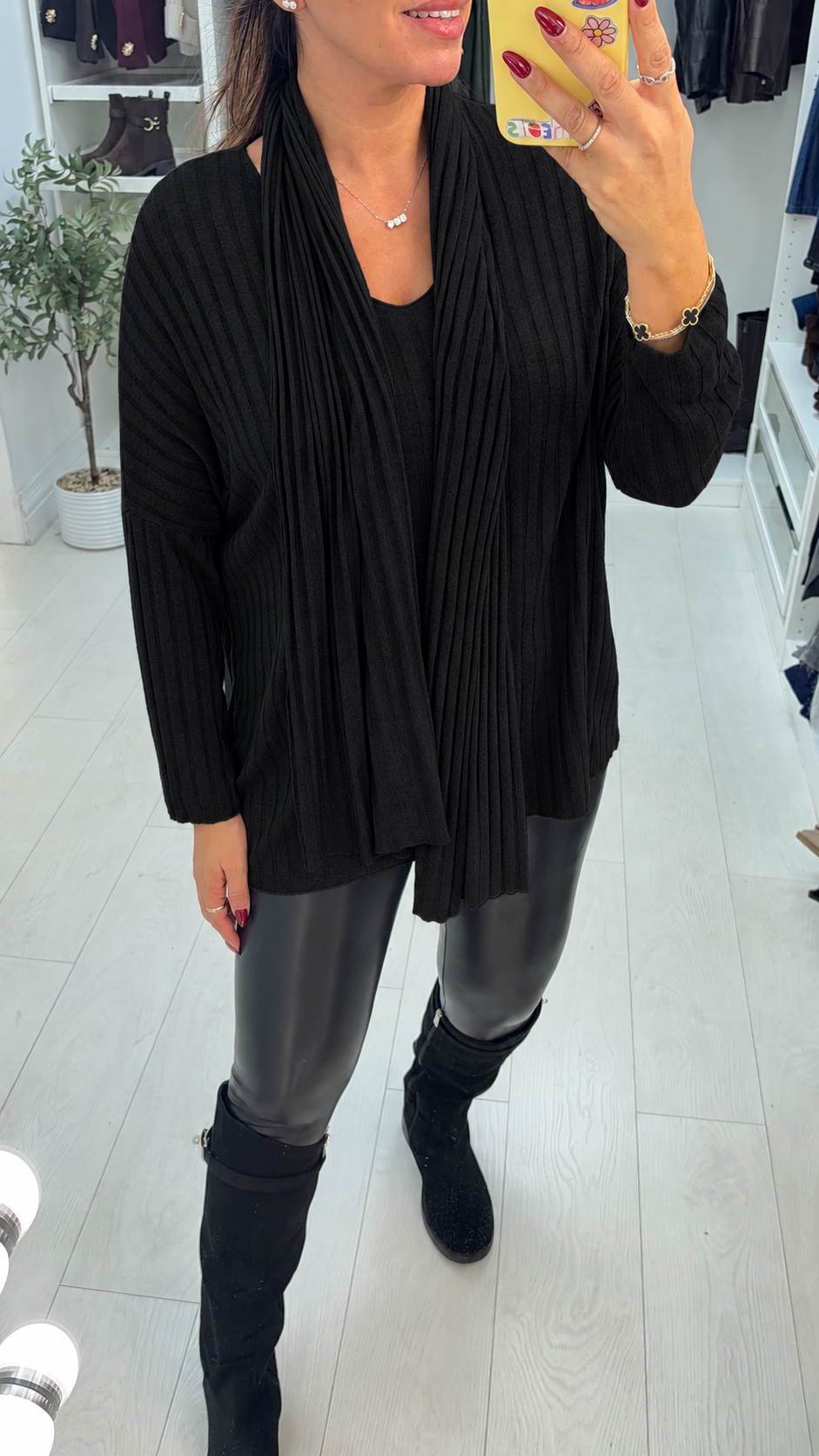 Dannie Plain Ribbed Scarf Thin Knit Jumper