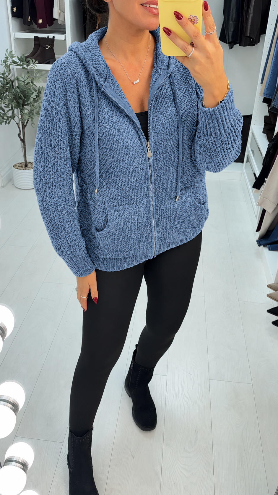 Maylin Plain Zip Front Chenile Hoodie