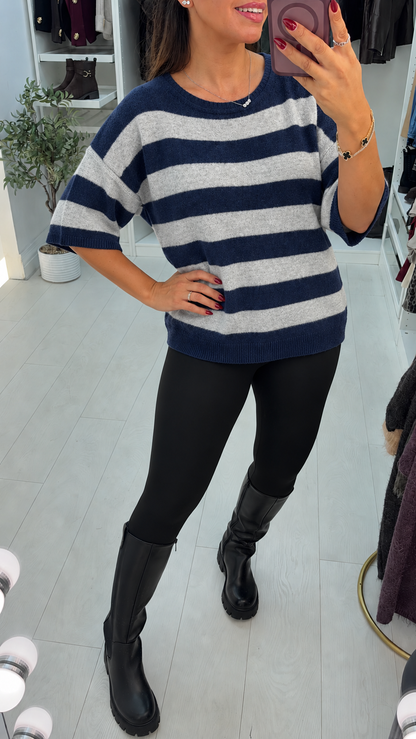 Yasmine Striped Loose Fit Short Sleeve Jumper
