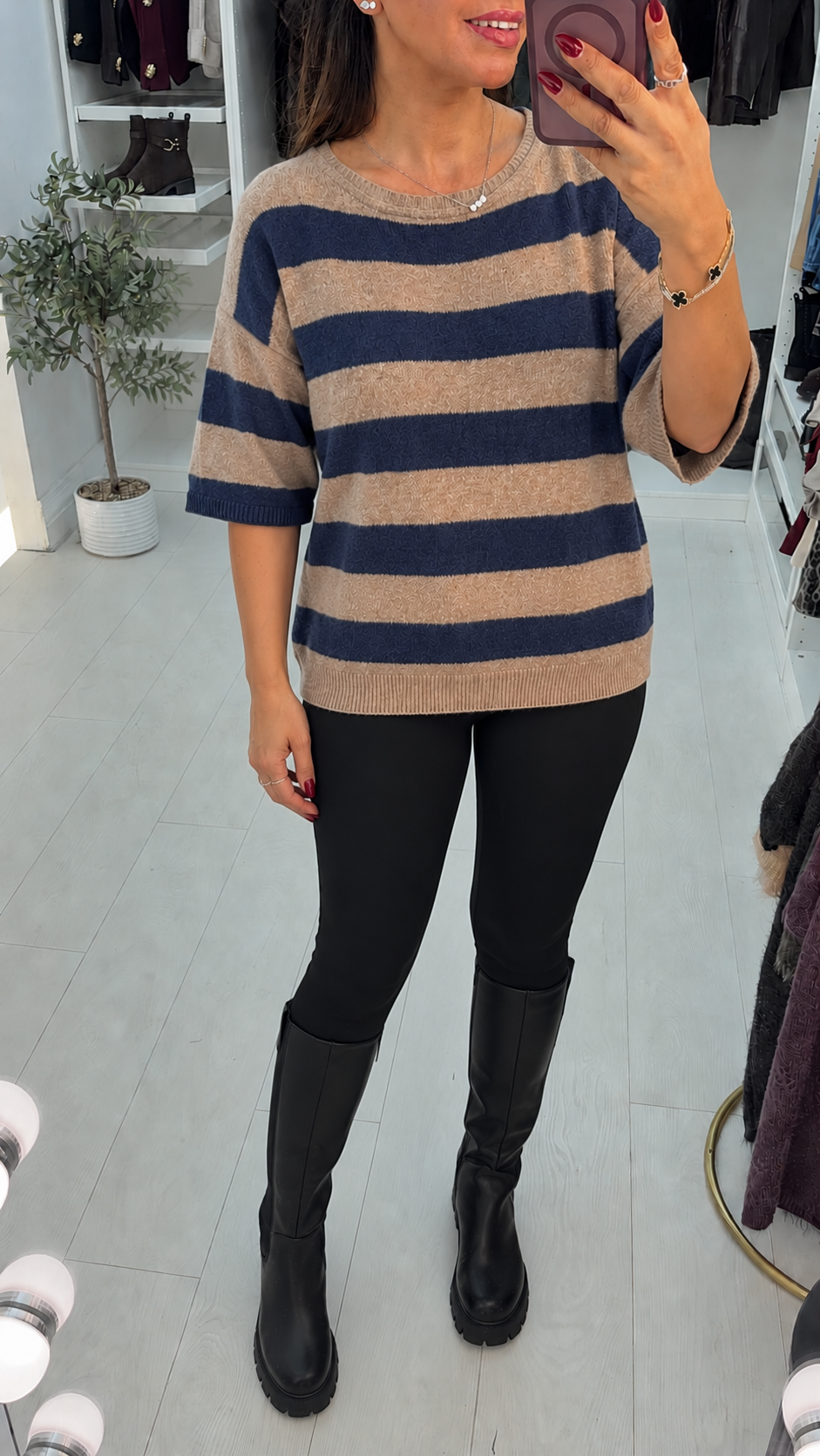 Yasmine Striped Loose Fit Short Sleeve Jumper
