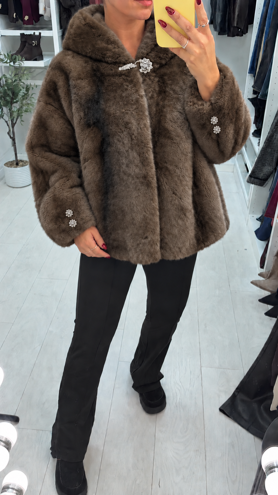 Nixon Faux Fur Embellished Closure Hooded Jacket