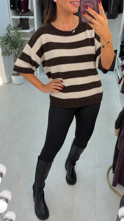 Yasmine Striped Loose Fit Short Sleeve Jumper