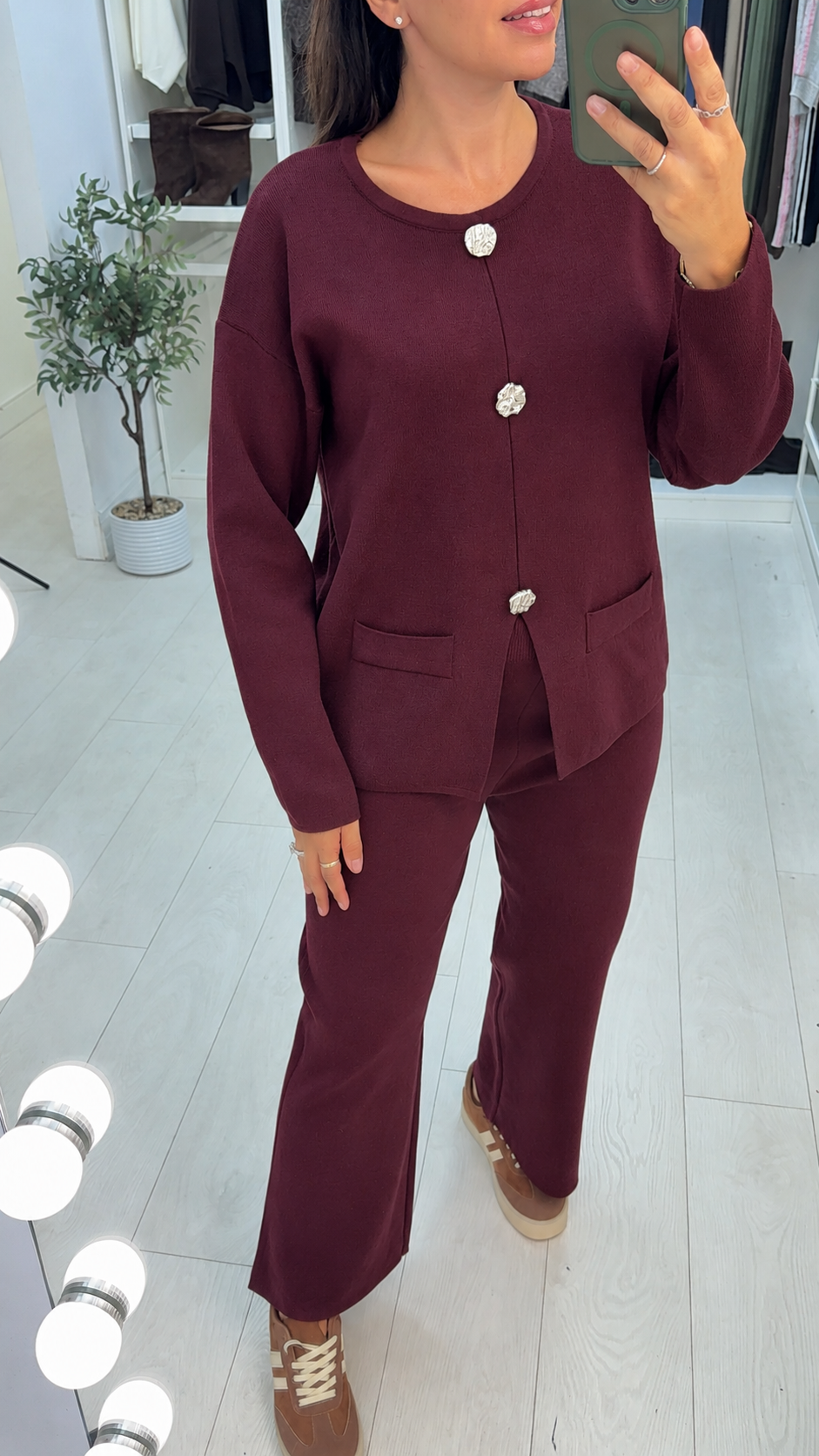 Brynn Plain Button Detailed Knitted Loungewear Set